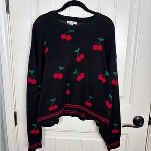 Orange Kiss Essentials Cherry Knit Sweater — Black — Size XL